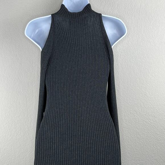 ASTR Charcoal Gray Cold Shoulder Mock Neck Bodycon Midi Sweater Dress Medium NWT - Picture 10 of 14